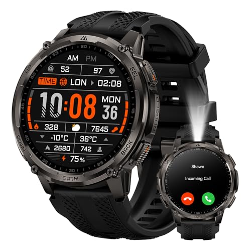 KOSPET Tank T4C Smart Watch for Men with LED Flashlight, 1.5” AMOLED Display, Dual-Band GPS&Compass, 50-Days Battery, 24/7 Heart Rate/Sleep Monitor, 50m Waterproof, Bluetooth Call/Walkie-Tal