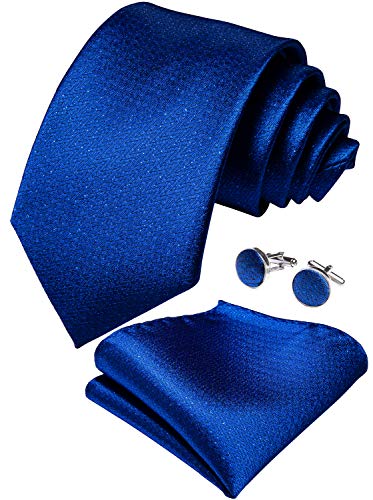 Image of DiBanGu Mens Solid Color Tie and Pocket Square Set Woven Silk Plain Necktie & Handkerchief for Men Wedding Party Formal