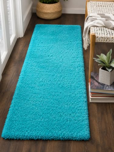 Image of Shaggy Runner Carpet 2x5 Ft| Soft Fluffy Microfiber & (Sky Blue)