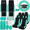 47 Car Seat Cover Full Set Car Accessories Car Seat Covers for Car Front Rear Seat Cover Fluffy Steering Wheel Cover Seat Belt Automotive Floor Mats Car Air Conditioner Decoration Strip (Mint Green)