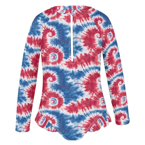 Tie Dye Girls Long Sleeve Rashguard Swimsuit UV Protection One-Piece Swimwear Bathing Suit B04045212