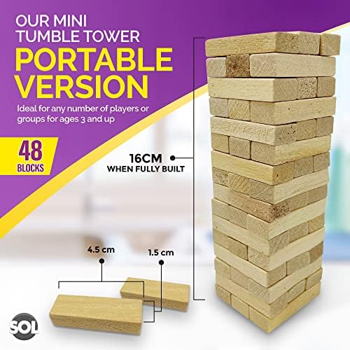 48PCS Mini Tumbling Tower | Wooden Stacking Blocks | Fun Entertainment for Kids and Adults | Travel Size Tumble Tower | Classic Indoor and Outdoor Games for Family