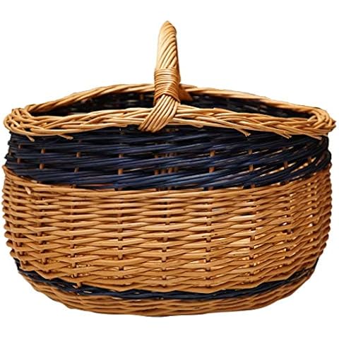 khevga Cesta de la compra grande de mimbre en color natural y azul Cover