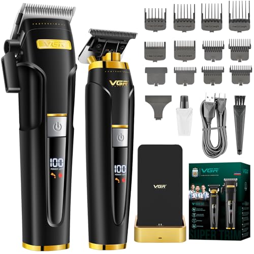 VGR 694 S2 Tondeuse Cheveux Hommes Kit, Kit de Coiffure Sans Fil avec Station de Charge Magnétique, Tondeuse Professionnelle Cheveux Hommes avec Lame en Acier...