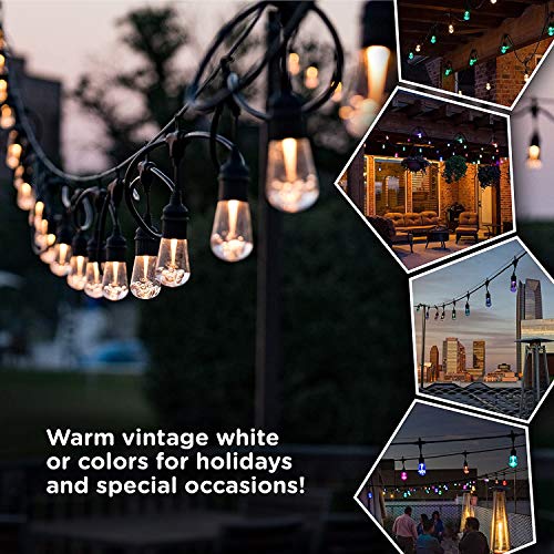 DGO 48FT Outdoor Patio Lights, RGB Cafe String Lights with 15 E26 S14 Shatterproof Edison Bulbs, Commercial Grade Dimmable String Lights for Bistro Backyard Garden, Remote Controllers - Image 5