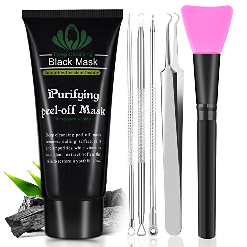 Blackhead Remover Mask, Blackhead Peel Off Face Mask 3-in-1 Blackhead Remover Charcoal Mask with Blackhead & Pimple Comedone Extractors and Silicone Brush,Deep Cleansing Black Mask