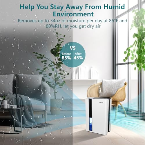 image for SIMSEN 95oz Dehumidifiers for Home, 800 sq ft Quiet Dehumidifier with 