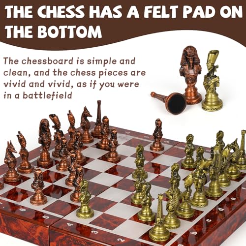 Juego de ajedrez grande egipcio de metal con tablero plegable de 15 pulg miniatura 5