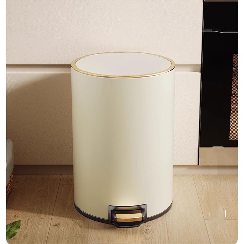 Papelera de Escritorio Bote de basura estilo crema for el hogar, pedal de pie de baño de gran capacidad de acero inoxidable for sala de estar, cocina, con cubierta Cubo de Basura(Negro,Pequeño)