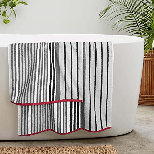 Weave Essentials 4Pc Bath Linen Towel Set, 2 Large Bath Towel - 70x140cm, 2 Hand Towels - 50x90cm, Solid Stripped 100% Cotton, Quick Dry Towel, Soft & Absorbent - (Silver Grey) - Image 3