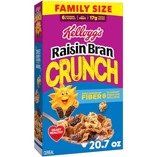 Kellogg's Raisin Bran Crunch - Cereales de desayuno, cereales de fibra, desayuno familiar, tamaño familiar, original, caja de 20 onzas (1 caja)