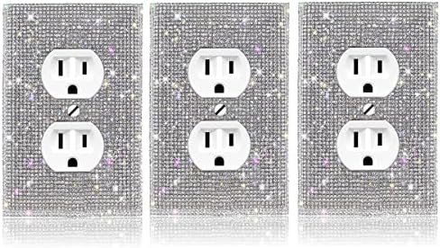 (3PCS) BLING LIGHT SWITCH COVER SILVER RHINESTONE OUTLET COVER SHINY WALL PLATE COVER CRYSTAL SPARKLE SOCKET