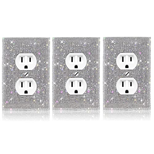 (3Pcs) Bling Light Switch Cover Silver Rhinestone Outlet Cover Shiny Wall Plate Cover Crystal Sparkle Socket #TOP2