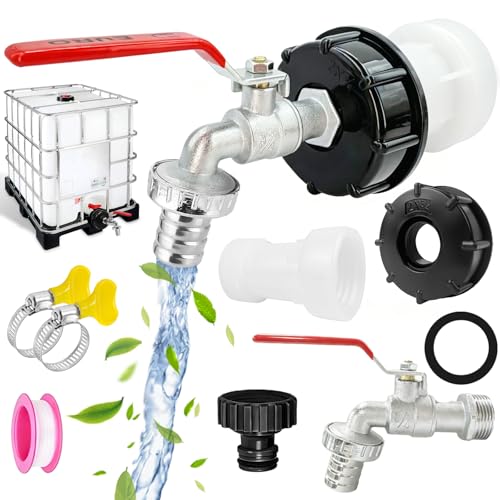 IBC Tank Zubehör Wasserfass IBC Auslaufhahn 1000 Liter Wassertank Zubehör IBC Tank Auslaufhahn 3/4 Zoll Anschluss IBC Adapter S60x6 Verlängerung Schellen Wassertank IBC Container Wasserhahn