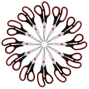 Belle Vous Haushaltsschere Set (12er Pack) – 21cm Gesamtlänge – Scharfe Haushaltsschere Edelstahl – Weiche Komfortgriffe – Bastelschere Schule, Büro und Zuhause – Mehrzweck-Bastelschere