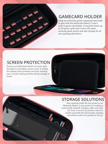 Image of Orzly Case Compatible with Nintendo Switch 2 - Protective Travel Carry Case with Screen Padding, Game Card & microSD Slots, Zipped & Open Pockets for Accessories - 7.9 inch Gift Boxed