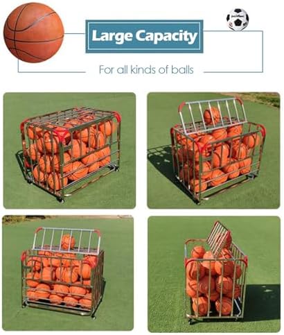 Basketball Cart Storage Rack - Metal Rolling Sports Ball Organizer with Lockable Lid, Large Capacity for Gym & School, Ideal for Clubs and Equipment Garage