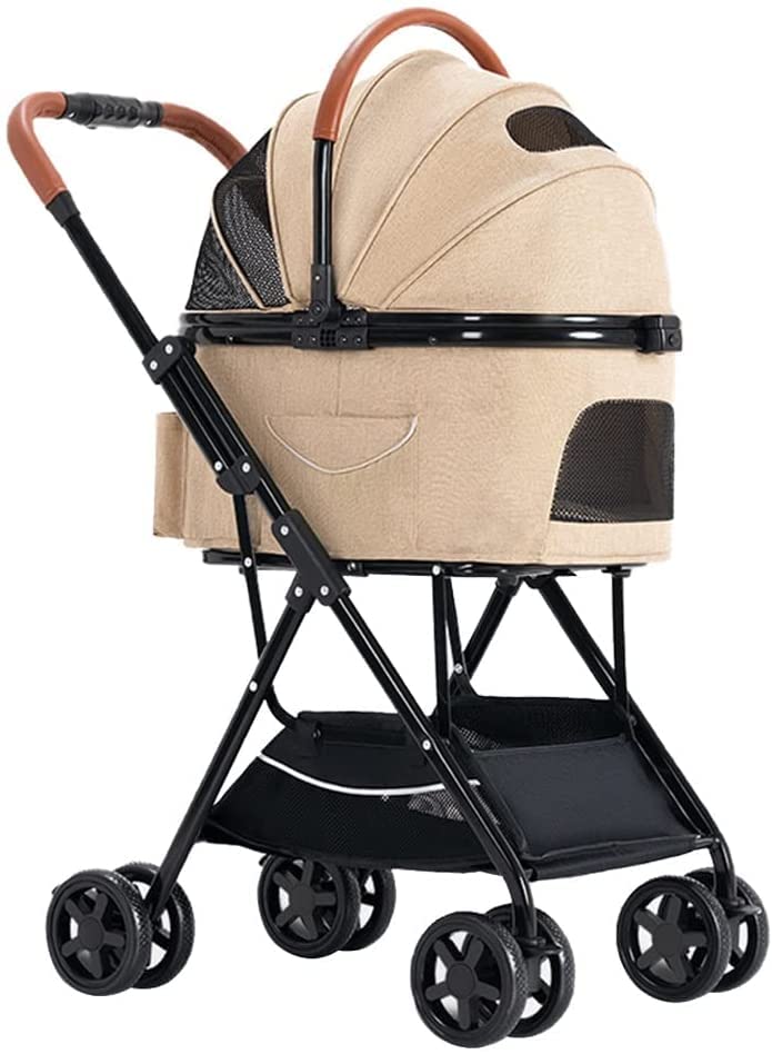 TEmkin Cochecito Plegable para Perros y Gatos con transportador Desmontable, cochecitos para Perros de 4 Ruedas para Perros medianos y pequeños, Carrito de Carga con Asiento de Coche tran