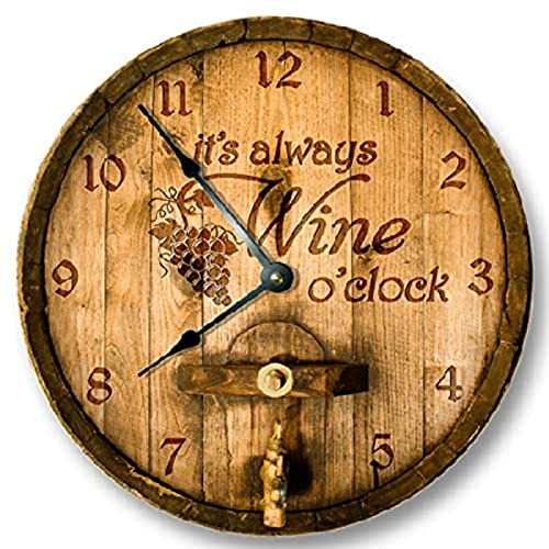 ArogGeld Its Wine O'clock Wall Clock Cask lid Printed Wood Clock Vintage Silent Non 10 Inch Quality Battery Operated Round Easy to Read for Home Kitchen Room Bedroom Office