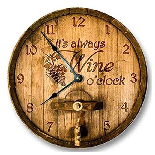 ArogGeld Its Wine O'clock Wall Clock Cask lid Printed Wood Clock Vintage Silent Non 10 Inch Quality Battery Operated Round Easy to Read for Home Kitchen Room Bedroom Office