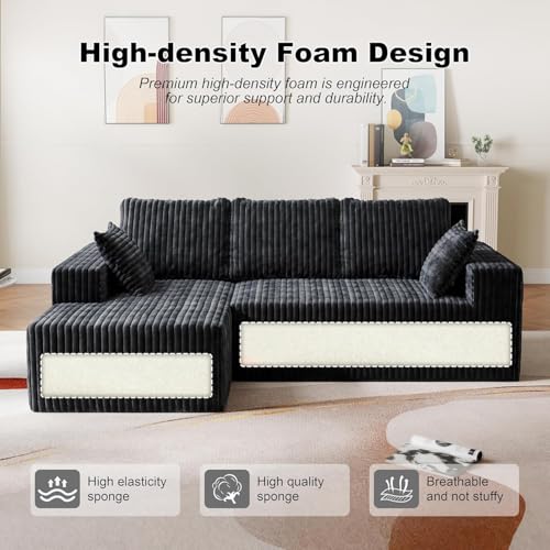 Image of 95 inch Modular Sectional Sofa - Memory Foam Sectional Couches with Deep Seat and Side Pockets,Modular Sofa Couches L-Shape Couch with Chaise, Boneless couches for living room(Black, 95 inch+Left Chaise)