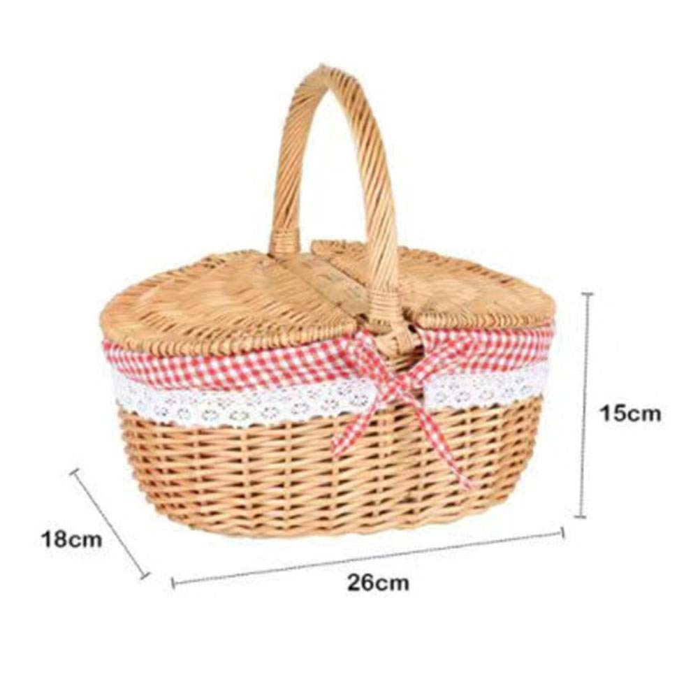 Cestino da picnic in vimini, Cestino da campeggio in stile country con manico sul coperchio e fodere Cesto vuoto Cestini da giardinaggio per picnic, feste, barbecue,