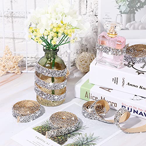 Xinnun 5 Rolls Crystal Shiny Rhinestone Ribbon Self-Adhesive Rhinestone Strips Ribbon Resin Diamond Bling for Art Craft DIY Party(Basic Style,Silver)