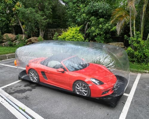 Portable Inflatable Car Cover Garage Tent Airtight Ultimate Shield Outdoor/Indoor Car Bubble Vehicle Shelter for Car Parking Painting Washing and Storage (Transparent+Black 4.9m L2.0m W1.73m H)
