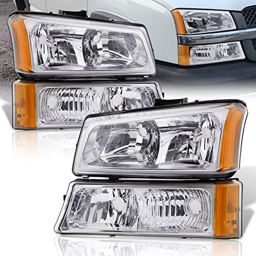 AJP Distributors Factory Style Headlights Head Signal Lights Driving Bumper Lamps Pair Set Upgrade Compatible/Replacement For Silverado 1500 2500HD 3500 Truck 2003 2004 2005 2006 2007 03 04 05 06 07