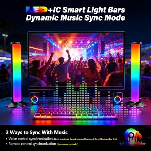 Image of HASTHIP USB RGB Desktop Light Bar, 16-Color LED Ambient Desk Lamp with Remote Control & Music Sync, Removable Headset Arch Holder, Adjustable Gaming Light for PC Setup, Home Office, 26x9.5x9.5cm