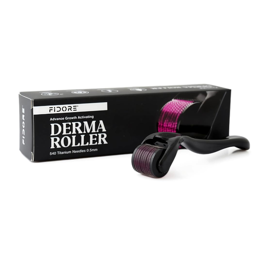 Derma Roller 0.5mm for Hair Regrowth with 540 Titanium Needles Stimulates Hair Follicles Repairs Damaged Hair Effective for Hair Fall Control & Hair Thickening Easy to Use at Home Pack of 1