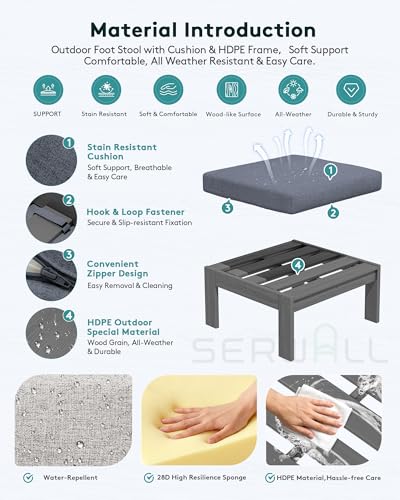 Image of SERWALL HDPE Outdoor Ottoman with Cushions