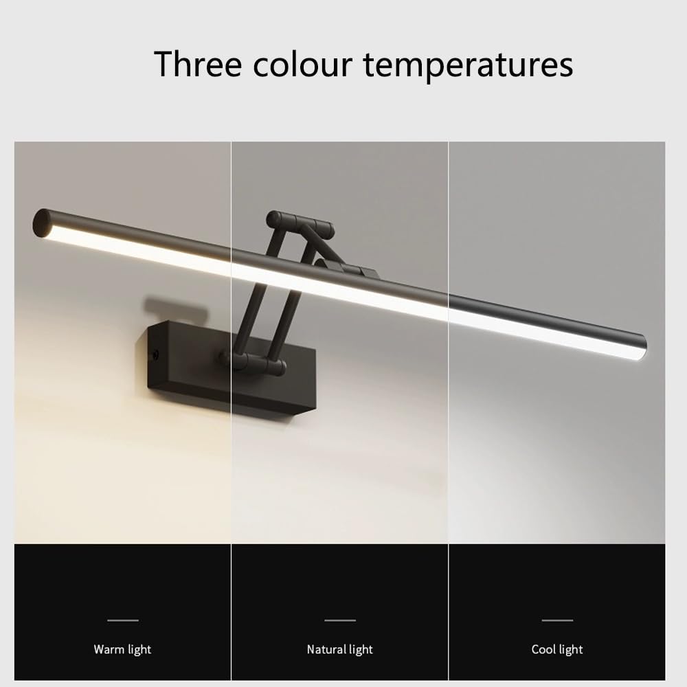 Mengjay Spiegelleuchte Bad LED Wandleuchte,Rotation Spiegellampe Badezimmer Lampe Spiegel,Wandlampe Innen LED Moderne Für Wohnzimmer Schlafzimmer Küche Bad (Schwarz, 60cm)