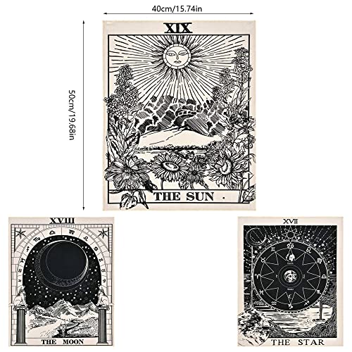 ZJYY 3 Stück Schwarze Tarotkarten Wandtuch, Tarot Banner Wandbehang, Wandteppich Mit Sternen und Mond, Wandteppiche, mit Nägeln, Geeignet für Schlafzimmer, Wohnzimmer, Wanddekoration
