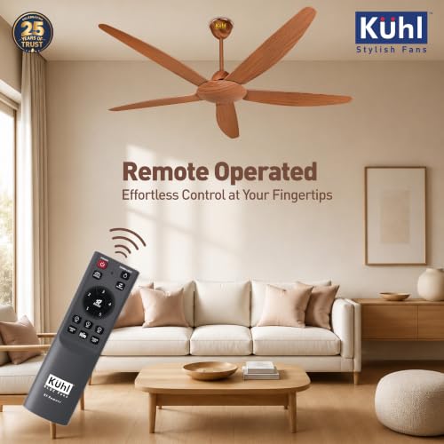 Image of KUHL Meridian M55 1400MM 65% Power Saving BLDC Ceiling Fan With Remote | BEE 5 Star Rated & ISI Marked | High Air Flow | Reverse Mode | 5 Year Warranty on Motor | Free Installation | Teak