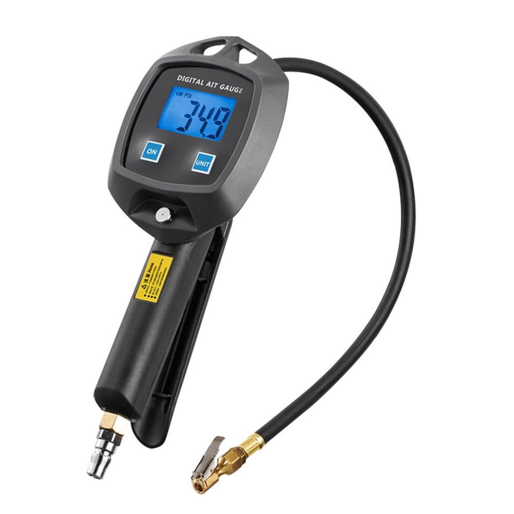 Manometro universale per pneumatici con display digitale con pistola di gonfiaggio per monitoraggio del tubo di gonfiaggio compatibile con pneumatici per auto