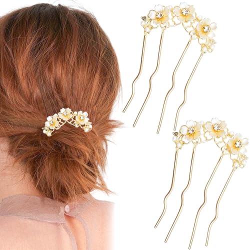 2 piezas pinzas de cabello con perlas y flores