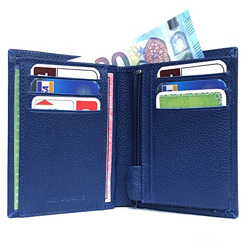 LOLUNA® Petit Portefeuille Classique en Cuir Vachette, Souple et Compact, 2 Volets Pratique pour Placer permis - identité - Cartes - Billet - Monnaie - Idée...