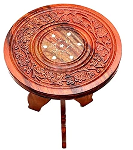 Image of Bros Moon Sheesham Sturdy Table Antique Classy Wooden Stool, Suits Any Room and Outdoor (Coffee Table, 9 Inches)