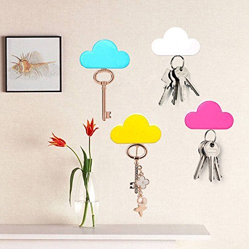 VANVENE 4PCS White Cloud Magnetic Key Holder for Wall, Strong Magnetic to Securely Hang Multiple Keys and Keychain, Novelty Cute Home Decorations, Easy to Install and Convenient to Use