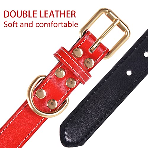 Genuine Leather Padded Dog Collar Comfortable Strong Soft Collars Best for Small Medium and Large Breed Dogs (Red)(M) - Image 2