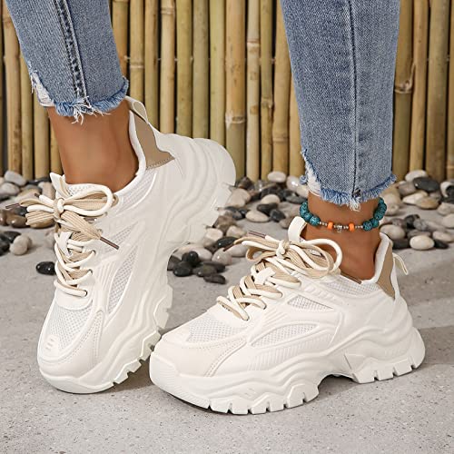 Zapatos de deporte mujer con parche de cuero y suela de plataforma cómoda 2