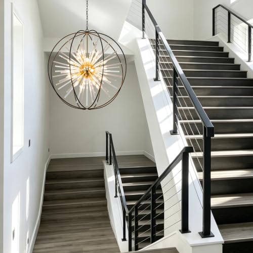 Image of Modern Large Black and Gold Crystal Chandelier for Entryway High Ceiling
