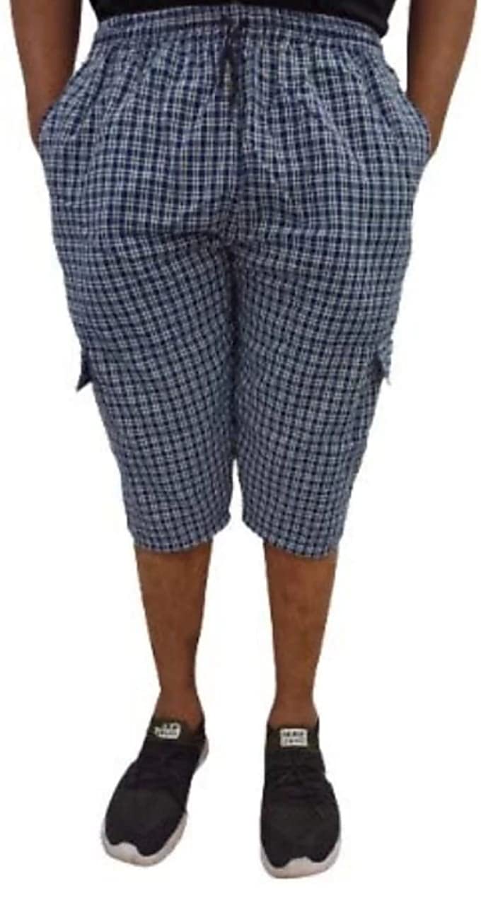 Men's Cotton Checkered Printed 3/4 Capri, Shorts, Blue- Pack-of -1-picture-28