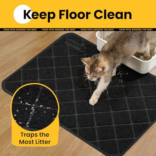 Image of Conlun Cat Litter Mat Litter Trapping Mat, Black Premium Durable PVC Grid Mesh with Scatter Control, Non-slip, Less Waste Cat Litter Box Mat, Soft on Kitty's Paws, Urine Waterproof 47 inch x 35 inch