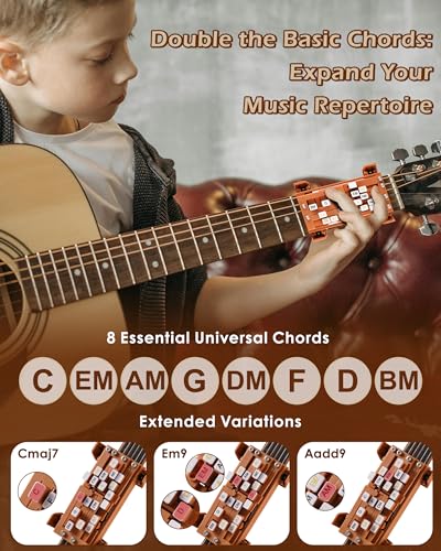 Image of Brown Guitar Chord Presser, Guitar Chords Trainer for Beginners and Arthritis Player, From Pain to Play - The Arthritis-Friendly Chord Tool, No More Sore Fingers - Chord Helper for Beginners