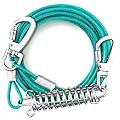 Dog Tie Out Cable Chew Proof, 15m Dog Chain for Outside, Reflective Dog Tether With Screw Lock, Tie Out Cable for Dog with Absorbing Spring up to 125lbs, Pet Cable Lead For Garden or Camping