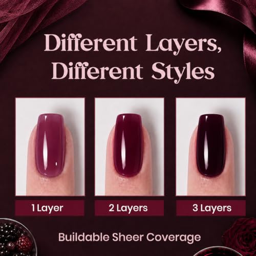 Image of Beetles Purple Gel Nail Polish - Blackberry Wine 15ML Jelly Gel Polish Neutral Deep Purple Nail Polish Sheer Translucent Wine Color Gel Soak Off UV LED French Nail Art Salon DIY Manicure Gift