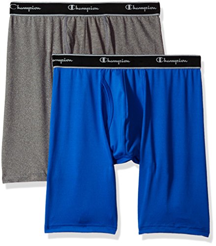 Champion Men's Tech Performance Long Boxer Brief, Velvet Evening/Dynamic Grey Heather, Large