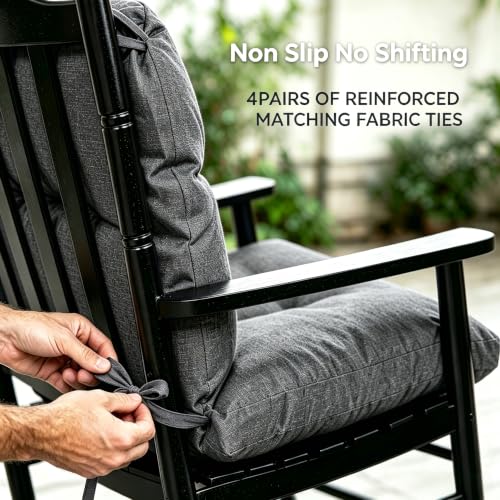 Image of QILLOWAY Tufted Outdoor Chair Cushion Set of 2, Waterproof 43x20x4 Inch Non Slip Replacement Pad for Wicker Lounge Patio Furniture, Charcoal Grey, Black